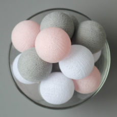 Гирлянда из хлопковых шаров «Серо-Розовая», 20 ламп / OTOP Cotton Ball set Pink-Gray 20 lamps
