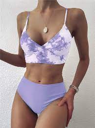 Купальник бикини Shein Tie Dye с отделкой вокруг шеи / Shein Tie Dye Surplice Neck Bikini Swimsuit