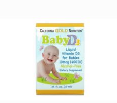 жидкий витамин D3 для детей, 10 мкг (400 МЕ), 10 мл / California Gold Baby D3 10 ml