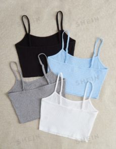 SHEIN EZwear, однобортная рубашка в рубчик, состоящая из четырех частей./SHEIN EZwear, 4-piece ribbed knit single-breasted shirt. (SWVEST07210603496)