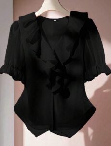 Рубашка SASHIK с короткими рукавами и воротником-рюшами / SASHIK short-sleeved shirt with ruffled collar