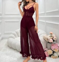 Красный комбинезон на кружевных бретельках SASHIK / SASHIK Red Lace Strap Jumpsuit