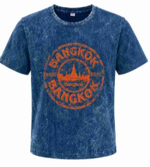 Футболка Bangkok Thailand синяя acid wash, 100% хлопок, принт спереди и сзади Размер S / Bangkok Thailand Blue Acid Wash T-Shirt, 100% Cotton, Front and Back Print Size S